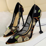 namcoverse  Summer Fashion High Heels Women's Floral Embroidered Lace   Party Stiletto High Heels Mesh Women's Shoes