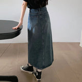 namcoverse Women's Denim Wrap Skirts Retro High Waisted Split A-line Denim Skirt Autumn Fashion Straight Skirt Female