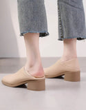 namcoverse Spring Summer Leather Chunky Heels