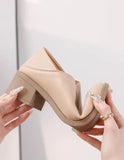 namcoverse Spring Summer Leather Chunky Heels