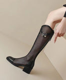 namcoverse Stylish Black Hollow Out Breathable Mesh Splicing Zipper Boots SL1026