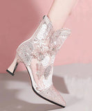 namcoverse Stylish Butterfly Zircon Splicing Hollow Out High Heel Boots Pink CZ1008