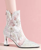 namcoverse Stylish Butterfly Zircon Splicing Hollow Out High Heel Boots Pink CZ1008