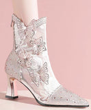 namcoverse Stylish Butterfly Zircon Splicing Hollow Out High Heel Boots Pink CZ1008