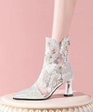 namcoverse Stylish Butterfly Zircon Splicing Hollow Out High Heel Boots Pink CZ1008