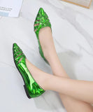 namcoverse Stylish Grass Green Pointed Toe Hollow Out Faux Leather Flat Feet Shoes CZ1014