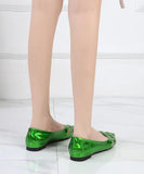 namcoverse Stylish Grass Green Pointed Toe Hollow Out Faux Leather Flat Feet Shoes CZ1014