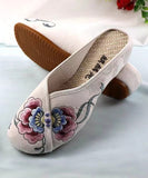 namcoverse White Wedge Cotton Fabric Bohemian Embroidery Slide Sandals CZ1053