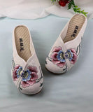 namcoverse White Wedge Cotton Fabric Bohemian Embroidery Slide Sandals CZ1053