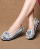 namcoverse Women Navy Faux Leather Flower Splicing Flat Feet Shoes SL1028