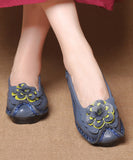 namcoverse Women Navy Faux Leather Flower Splicing Flat Feet Shoes SL1028