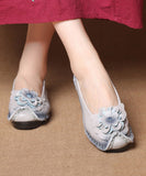 namcoverse Women Navy Faux Leather Flower Splicing Flat Feet Shoes SL1028