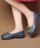 namcoverse Women Navy Faux Leather Flower Splicing Flat Feet Shoes SL1028