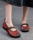 namcoverse Women Red Cowhide Leather Splicing Flat Shoes SL1017