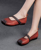 namcoverse Women Red Cowhide Leather Splicing Flat Shoes SL1017