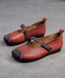 namcoverse Women Red Cowhide Leather Splicing Flat Shoes SL1017