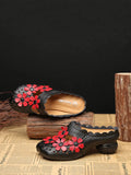 namcoverse Women Leather Vintage Flower Spliced Slippers