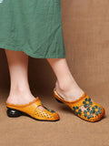 namcoverse Women Leather Vintage Flower Spliced Slippers