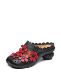 namcoverse Women Leather Vintage Flower Spliced Slippers