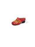 namcoverse Women Leather Vintage Flower Spliced Slippers