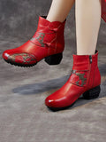 namcoverse Women Leather Flower Spliced Ankle Boots