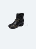 namcoverse Women Leather Flower Spliced Ankle Boots