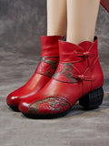 namcoverse Women Leather Flower Spliced Ankle Boots