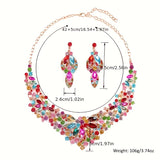 Retro Colorful Flower Crystal Chunky Necklace & Earrings Bridal Set Accessories Wedding Party Jewelry Set