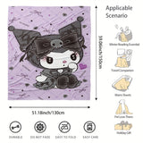 Sanrio Kuromi Cartoon Print Flannel Throw Blanket - Contemporary Style Digital Printing Knitted Polyester Soft Multipurpose All-Season Blanket for Living Room, Bedroom, Camping, Travel - 200-250g Lightweight Warmth