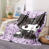 Sanrio Kuromi Cartoon Print Flannel Throw Blanket - Contemporary Style Digital Printing Knitted Polyester Soft Multipurpose All-Season Blanket for Living Room, Bedroom, Camping, Travel - 200-250g Lightweight Warmth