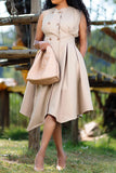 namcoverse Solid Color Sleeveless Feminine OL Pleated Midi Dress