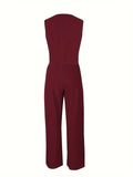 Timeless Elegance: Chic Button Vest & Wide-Leg Pants - Women's Solid Two-Piece Set, Durable & Easy-Care for All Seasons