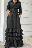 namcoverse Solid Color Pretty Belted Tiered Ruffle Maxi Dress