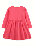 Pure Cotton Girl's Animal Pattern Long-Sleeve Dress, Spring & Summer Casual A-line Dresses, Gift