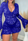 namcoverse Solid Color Lace Flirty See-Through Mini Dress