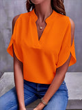 Plus Size Cold Shoulder Blouse - Chic V Neck, Short Sleeve, Spring Essential for Womens Curvy Figures - Elegant, Comfortable, and Confident Fit