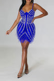 namcoverse Rhinestone & Beaded Decor Hot Tassel Trim See-Through Mini Dress