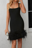 namcoverse Solid Color Elegant Feather Patchwork Mini Dress