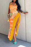 namcoverse Tie Dye Rocking Feather High Split Midi Dress