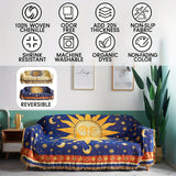 1pc Celestial Moon and Sun Throw Blanket - Soft and Stylish Sofa Cover for Hippie Room Decor - Cotton Woven Blanket for Bed and Couch - Yellow and Blue Design Ramadan