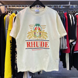 Top Craftsmanship Rhude Mens T Shirts summer Fashion designer tshirts Street Casual Short Sleeve Beach Style tees Cotton Printing Shirt 23SSS A124