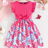 Adorable Girls Floral Print Dress with Ruffled Hem and Adjustable Bow Belt - Perfect for Summer Parties and Special Occasions as a Delightful Gift