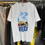 Top Craftsmanship Rhude Mens T Shirts summer Fashion designer tshirts Street Casual Short Sleeve Beach Style tees Cotton Printing Shirt 23SSS A124