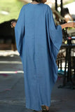 namcoverse Solid Color Simple Patch Pocket Denim Maxi Dress