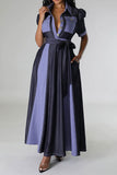 namcoverse Color Block Patchwork Classic Belted Maxi Dress