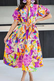 namcoverse Abstract Print Colorful Belted Tiered Ruffle Midi Dress