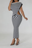 namcoverse Striped Patchwork Boat Neck Classic Cutout Midi Dress