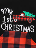 Newborn 1st Christmas Merry Christmas Plaid Sleeve Hooded Romper, Cute Kid's Party Casual Clothes for Outdoor Wear