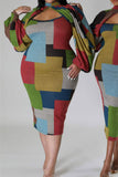 namcoverse Patchwork Color Block Flattering Midi Dress