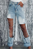 namcoverse Ripped Cool Rhinestone Chain Decor Jeans